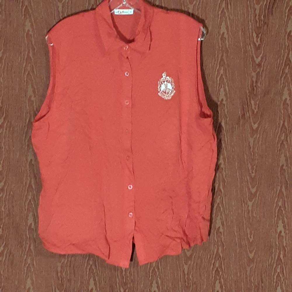 DELTA SIGMA THETA Red Sleeveless Button Up Collared Size XL Shirt SORORITY